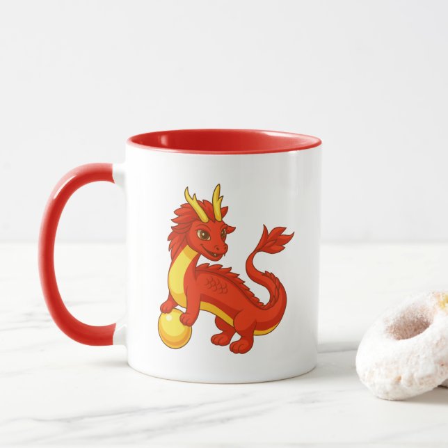 Red Chinese Dragon Tasse (Mit Donut)