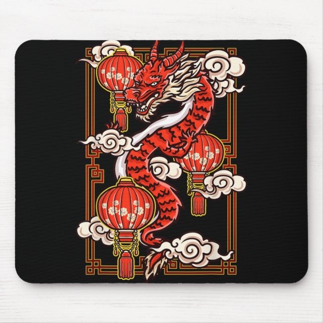 Red Chinese New Year Of The Dragon 2024 Lanterns C Mousepad (Vorne)