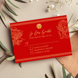 Red Chinese wedding dragon phoenix bridal RSVP Karte