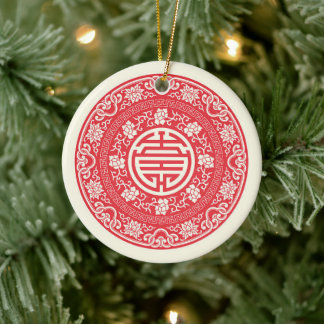 Red Chinese WuFu Good Luck Symbol Keramik Ornament