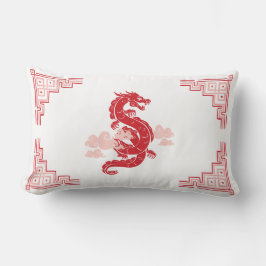 Red Chinoiserie Dragon and Clouds Lendenkissen