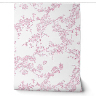 Red Chinoiserie Toile de Jouy Birds Blumengarten Tapete