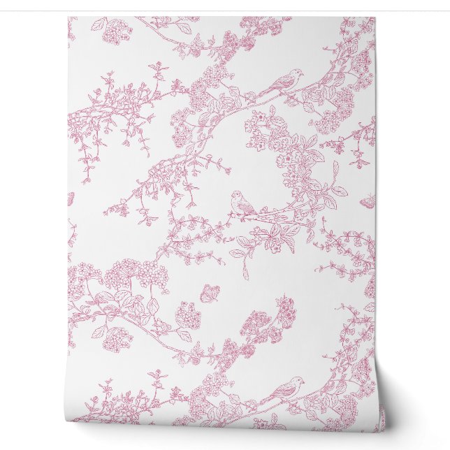 Red Chinoiserie Toile de Jouy Birds Blumengarten Tapete (Abrollen)
