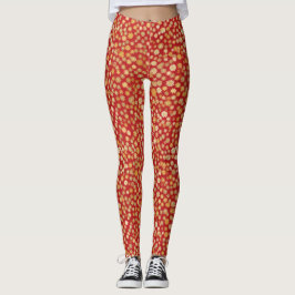 Red Chiyogami Floral Pattern Leggings