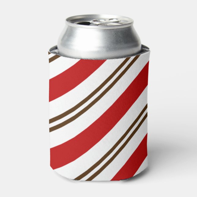Red & Chocolate Brown Candy Cane Weihnachten Dosenkühler (Kanne Vorderseite)