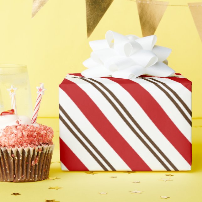 Red & Chocolate Brown Candy Cane Weihnachten Geschenkpapier (Geburtstagsparty)