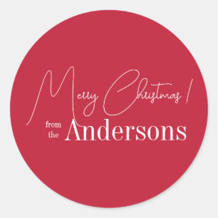 Red Christmas aus Familienname Runder Aufkleber