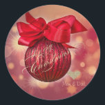 Red Christmas Balls Bokeh Company Runder Aufkleber<br><div class="desc">Eleganter Glitzer Imitate goldenes Herz und Weihnachtsbälle auf rotem Hintergrund.</div>