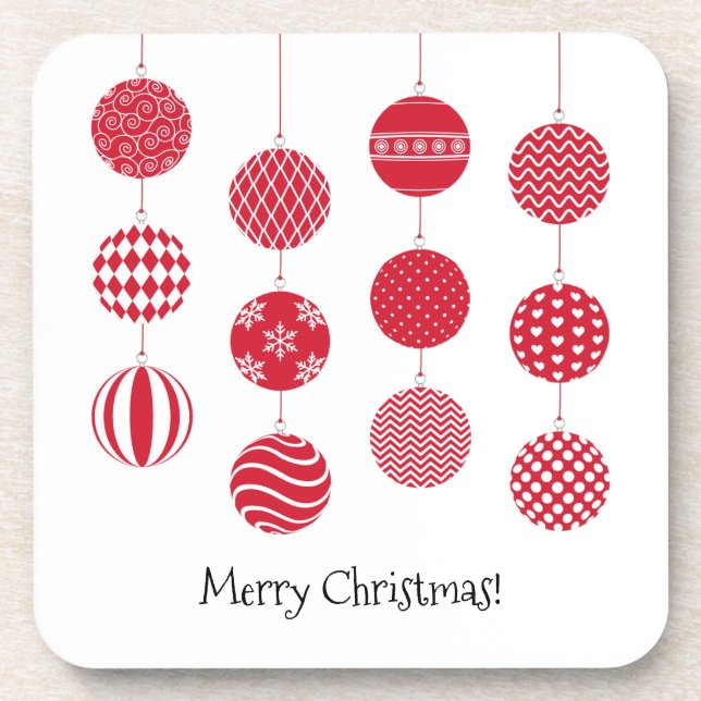 Red Christmas Balls Dessous de verre en plastique  (Devant)