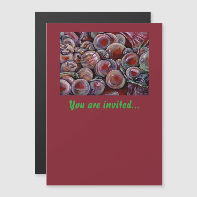 Red Christmas Balls Magneteinladung (Vorne/Hinten)