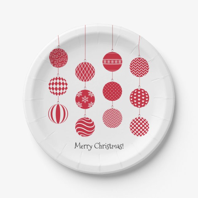 Red Christmas Balls Paper Plate Pappteller (Vorderseite)