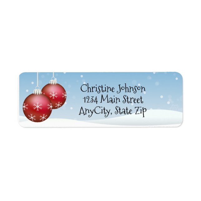 Red Christmas Balls und Snow Return Address Label (Vorne)