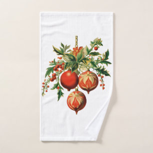 Red Christmas Baubles mit Holly Festivals Badhandtuch Set