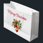Red Christmas Baubles mit Holly Festivals Große Geschenktüte<br><div class="desc">Geschenktasche mit einer Vintagen Style-Abbildung. 3 rote Weihnachtsbaumbläschen umgeben von grünen Heiligen und Beeren. Stilvolles Retro-Design.</div>