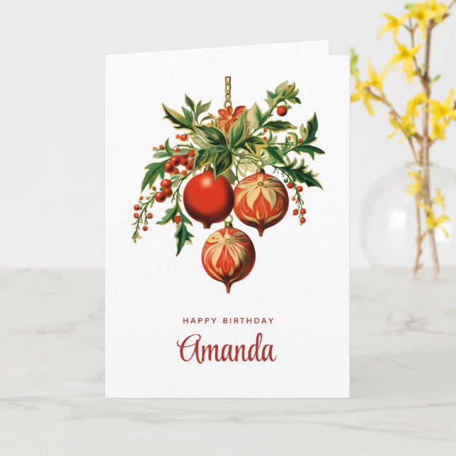 Red Christmas Baubles mit Holly Festivals Karte (Gelbe Blume)