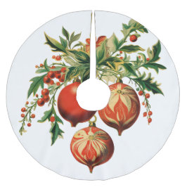 Red Christmas Baubles mit Holly Festivals Polyester Weihnachtsbaumdecke