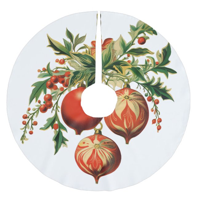Red Christmas Baubles mit Holly Festivals Polyester Weihnachtsbaumdecke (Vorderseite)