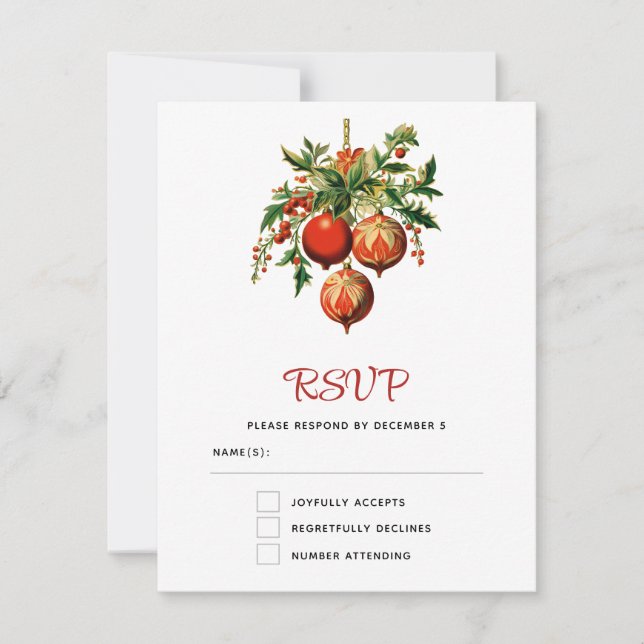 Red Christmas Baubles mit Holly Festivals RSVP Karte (Vorderseite)