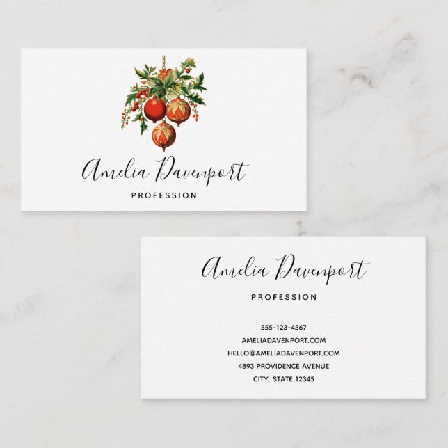 Red Christmas Baubles mit Holly Festivals Visitenkarte (Vorne/Hinten)