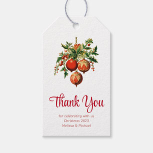 Red Christmas Baubles mit Holly Festive Vielen Dan Geschenkanhänger