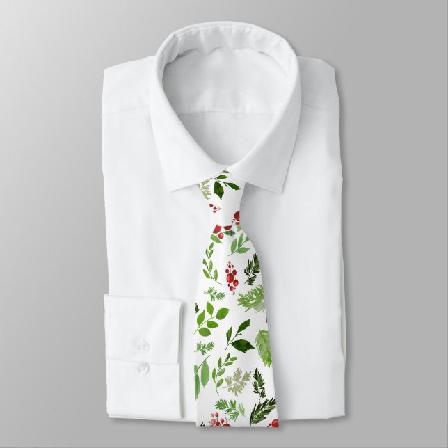 Red Christmas Berry Holly Verlasse Pattern Holiday Krawatte (Gebunden)