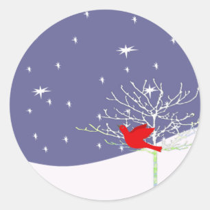 Red Christmas Bird Runder Aufkleber
