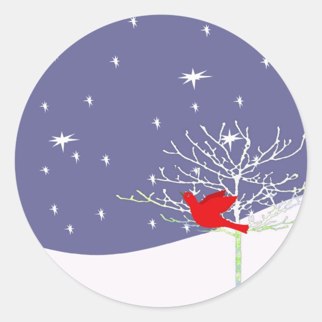 Red Christmas Bird Runder Aufkleber (Vorderseite)