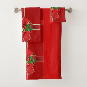Red Christmas Bows Bells Holidays Toit Set