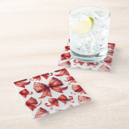 Red Christmas Bows Glasuntersetzer