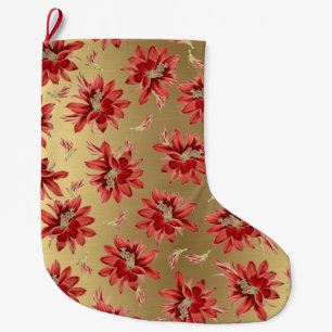 Red Christmas Cactus Blume auf Shiny Gold Großer Weihnachtsstrumpf