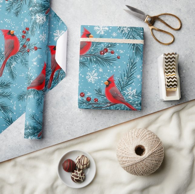 Red Christmas Cardinal Bird Holiday Geschenkpapier (Kunsthandwerk)