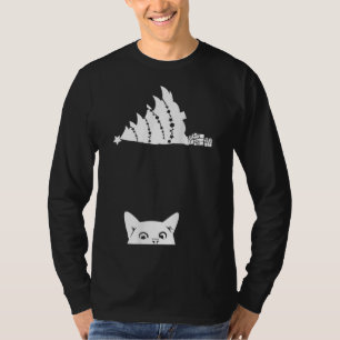 Red Christmas Cat Tipping Weihnachtsbaum über Meow T-Shirt