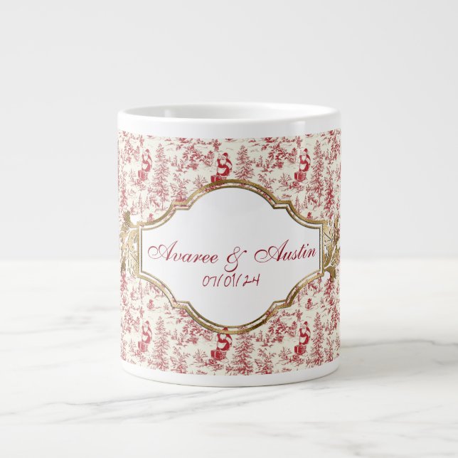 Red Christmas Chinoiserie Newlyweds Jumbo-Tasse (Vorderseite)
