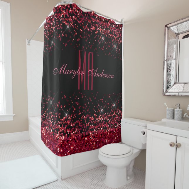RED CHRISTMAS CHUNKY GLITZER CUSTOM MONOGRAM DUSCHVORHANG (Beispiel)