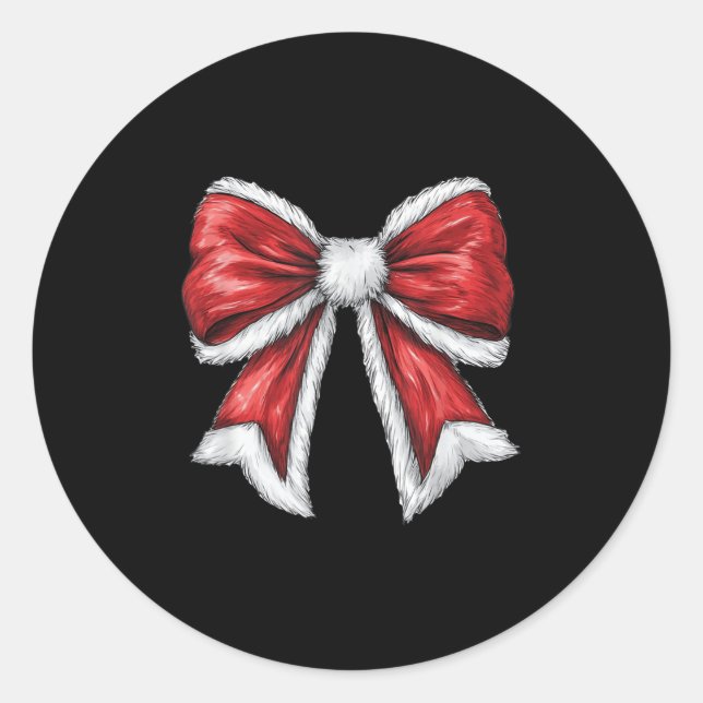 Red Christmas Coquette Bow Santa Runder Aufkleber (Vorderseite)