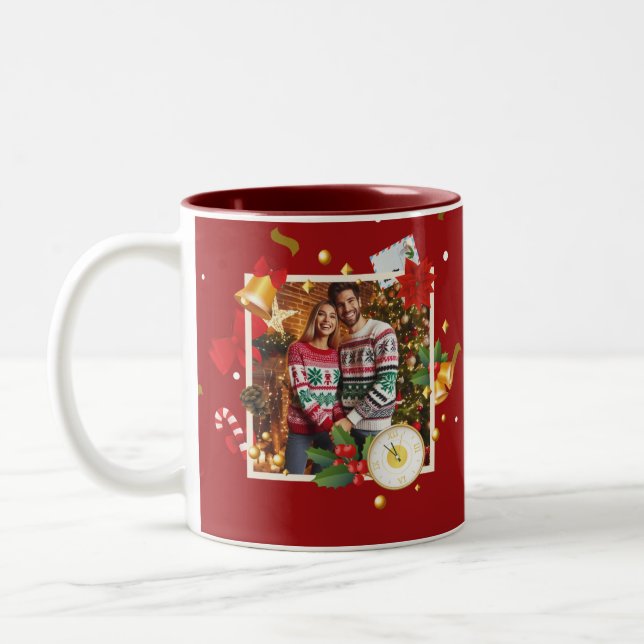 Red Christmas Couple Gift Mug Zweifarbige Tasse (Links)