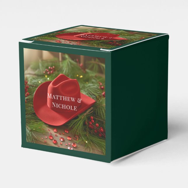 Red Christmas Cowboy Hat Wedding Geschenkschachtel (Vorderseite)