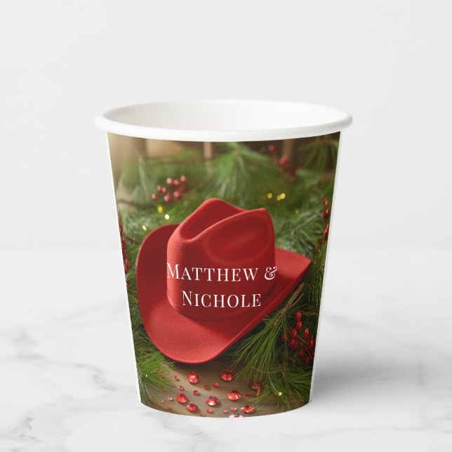 Red Christmas Cowboy Hat Wedding Pappbecher (Vorderseite)