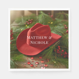 Red Christmas Cowboy Hat Wedding Serviette