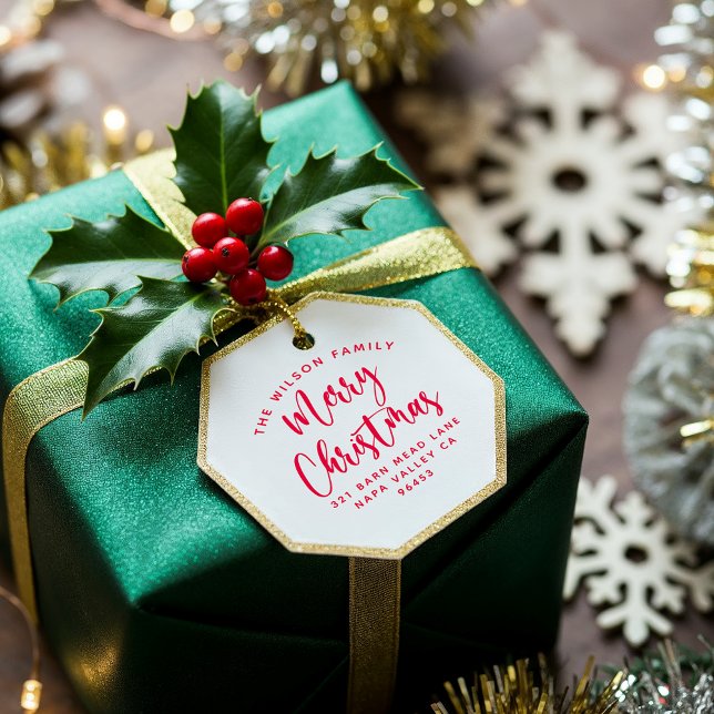 Red Christmas Curved Familienname & Rücksendeadres Permastempel (Von Creator hochgeladen)