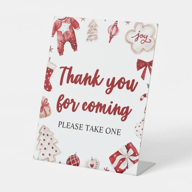 Red Christmas Danke, dass du mit einer Babydusche  Sockelschild (Vorderseite)