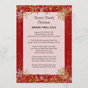 Red Christmas Dinner Menu Gold Snowflics