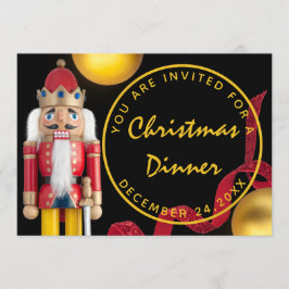 Red Christmas Eve Dinner White gold Nutcracker Einladung