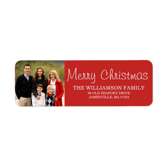 Red Christmas Family Foto Rücksendeadressen-Aufkle (Vorne)