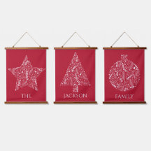Red Christmas Family Name Triptych