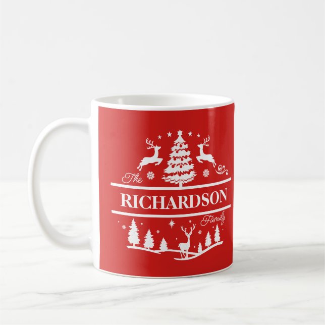 Red Christmas Family Name White Individuelle Name Kaffeetasse (Links)