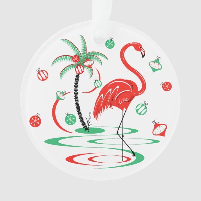 Red Christmas Flamingo Baubles Acryl rund Ornament (Vorderseite)