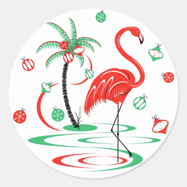 Red Christmas Flamingo Baubles Aufkleber rund (Vorderseite)