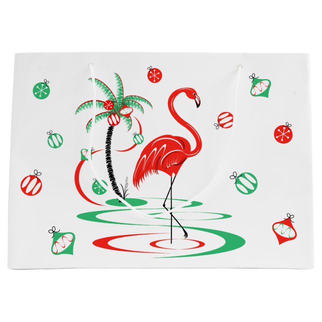 Red Christmas Flamingo Baubles groß Große Geschenktüte (Vorderseite)