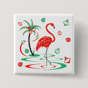 Red Christmas Flamingo Baubles Knopfplatz Button